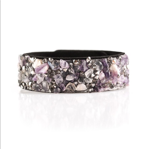 Crushed Stone Wrap Bracelet - Hematite + Purple - Snap Closure - Paparazzi